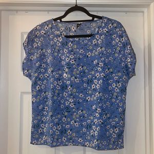 Shein blue floral scoop neck blouse